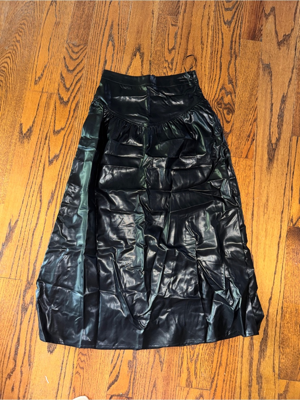 Black Faux Leather A-Line Midi Skirt